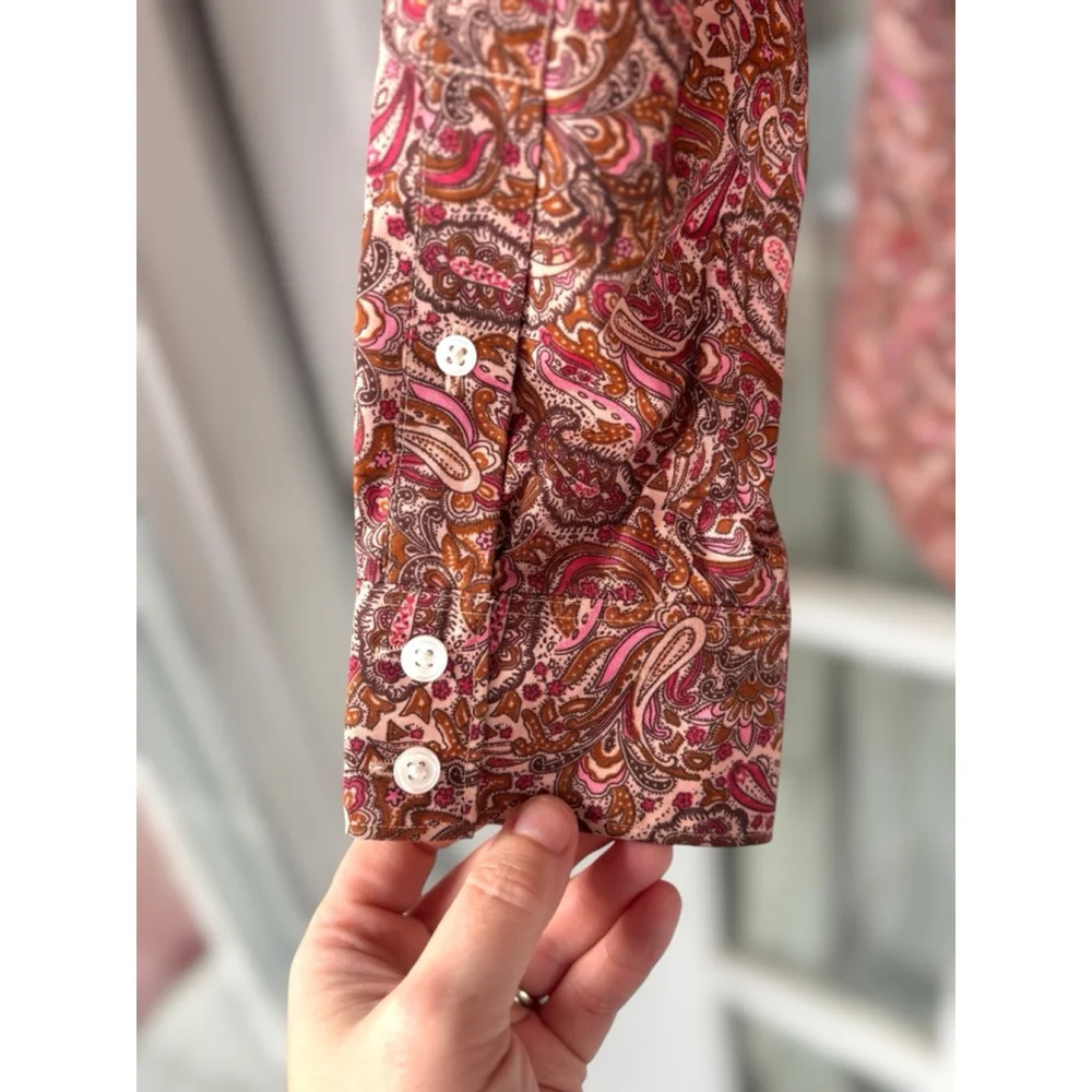 Lands' End Womens Size 12 Paisley Print Long Sleeve Button Down Shirt Retro Chic - Picture 6 of 13